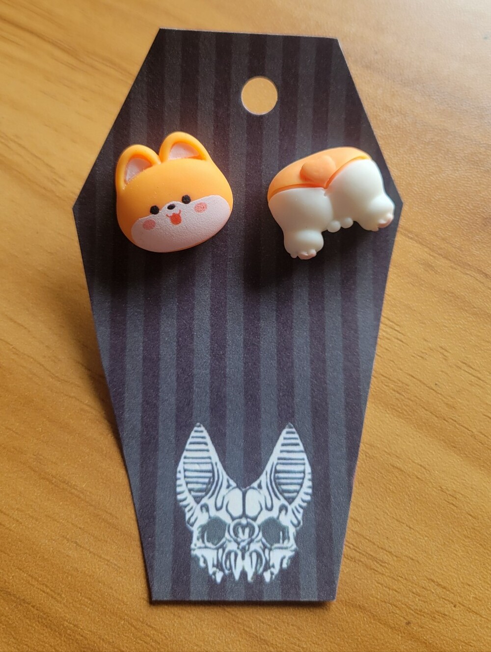 💀NEW💀 Hand Crafted Orange & White Corgi Face and Rear Stud Earrings